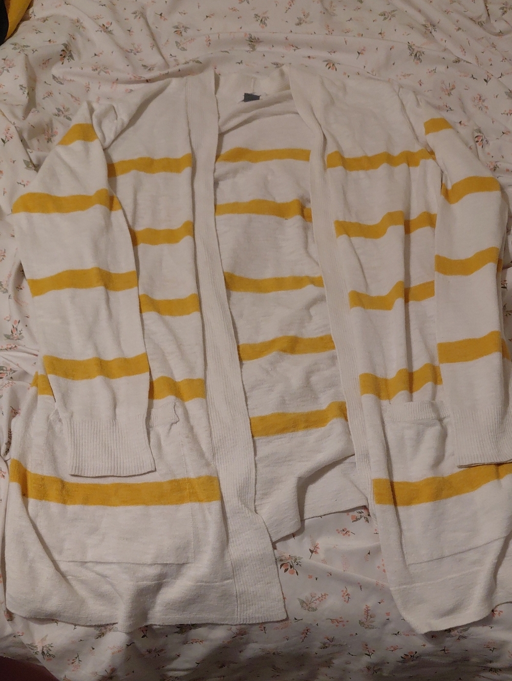 Old Navy White and Yellow Striped Open-Front Cardigan